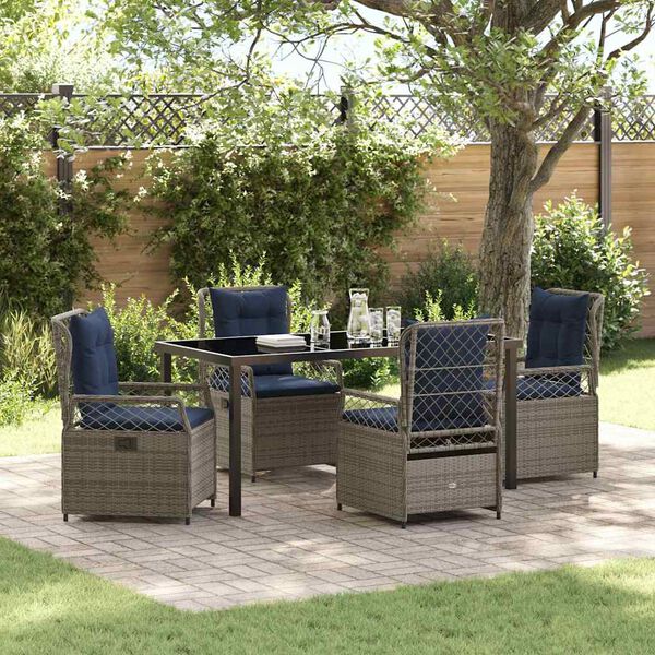 vidaXL Garden Dining Set 5 pcs Grey Poly Rattan
