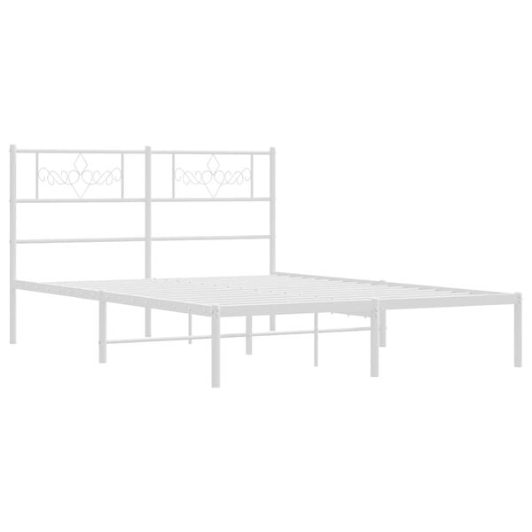 vidaXL Metal Bed Frame without Mattress with Headboard White 150x200cm