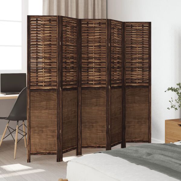 vidaXL Room Divider 5 Panels Dark Brown Solid Wood Paulownia