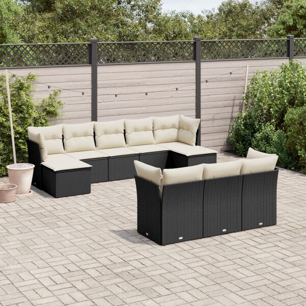 vidaXL 10 Piece Garden Sofa Set with Cushions Black Poly Rattan