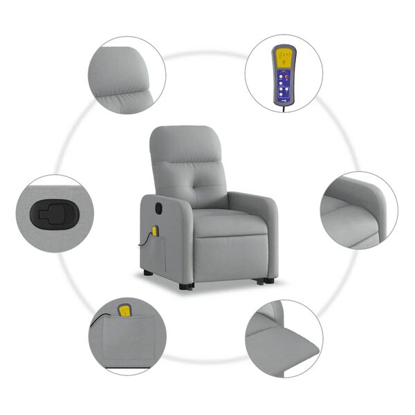 vidaXL Stand up Massage Recliner Chair Light Grey Fabric