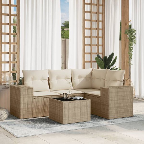 vidaXL 5 Piece Garden Sofa Set with Cushions Beige Poly Rattan