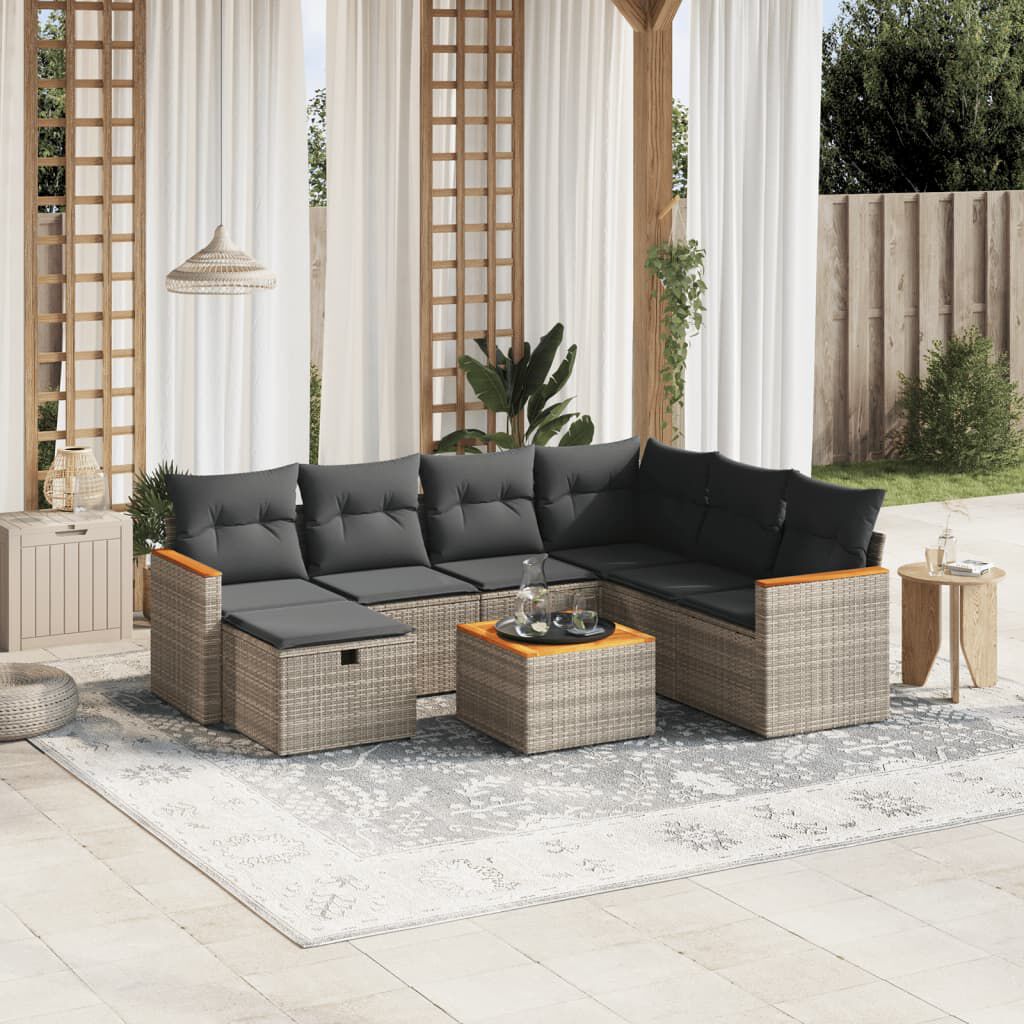 vidaXL 8 Piece Garden Sofa Set with Cushions Grey Poly Rattan