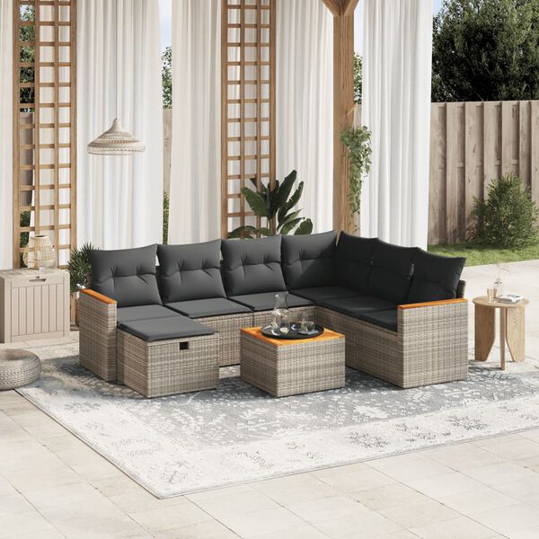 vidaXL 8 Piece Garden Sofa Set with Cushions Grey Poly Rattan