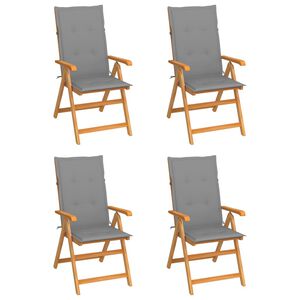 vidaXL Garden Chairs 4 pcs with Grey Cushions Solid Teak Wood