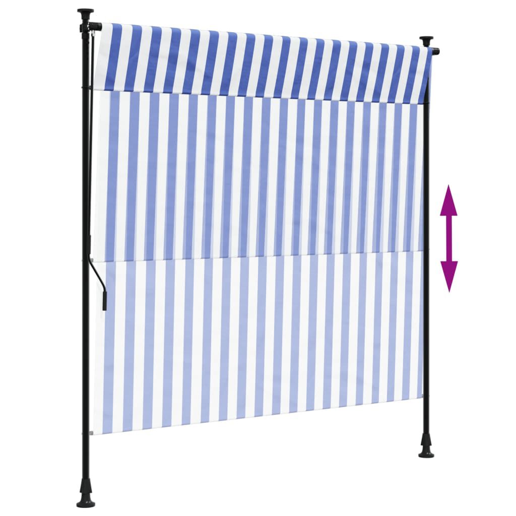 vidaXL Outdoor Roller Blind Blue and White 150x270 cm Fabric&Steel
