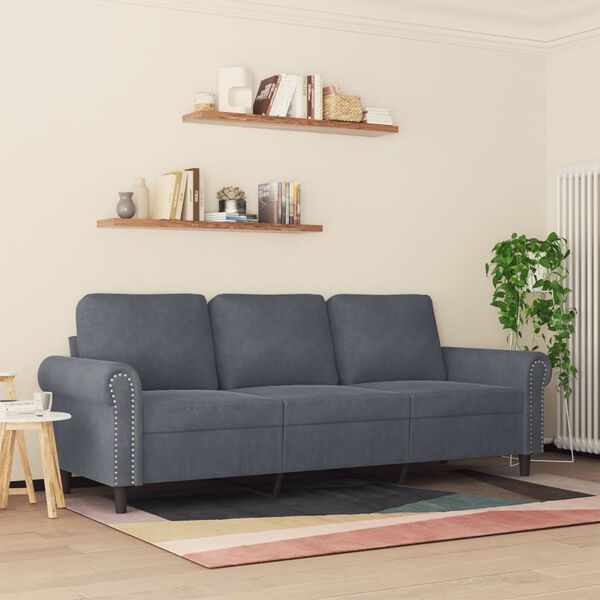 vidaXL 3-Seater Sofa Dark Grey 180 cm Velvet