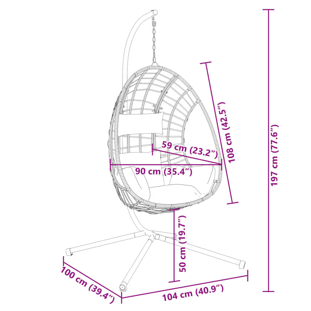vidaXL Hanging Egg Chair with Stand Anthracite Rattan and Steel