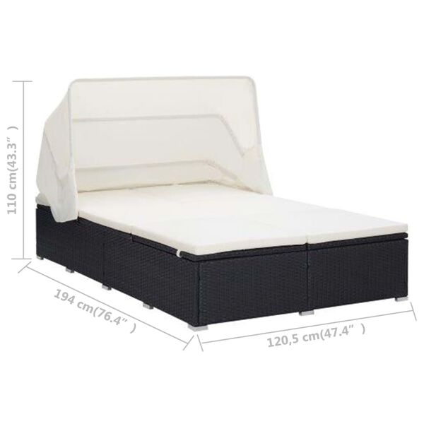 vidaXL 2-Person Sunbed with Cushion Poly Rattan Black