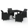 vidaXL 5 Piece Garden Dining Set with Cushions Poly Rattan Black