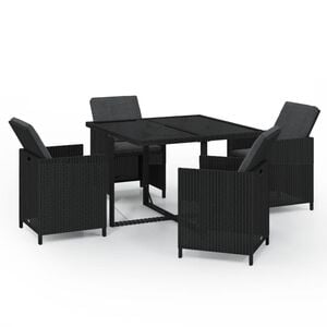 vidaXL 5 Piece Garden Dining Set with Cushions Poly Rattan Black