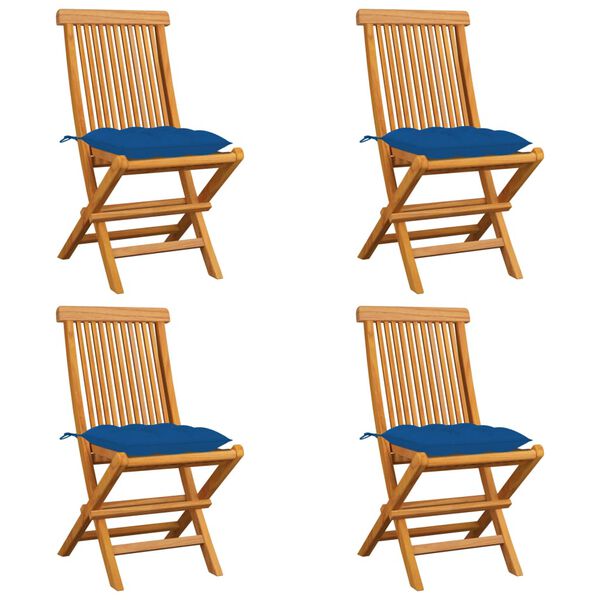 vidaXL Garden Chairs with Blue Cushions 4 pcs Solid Teak Wood