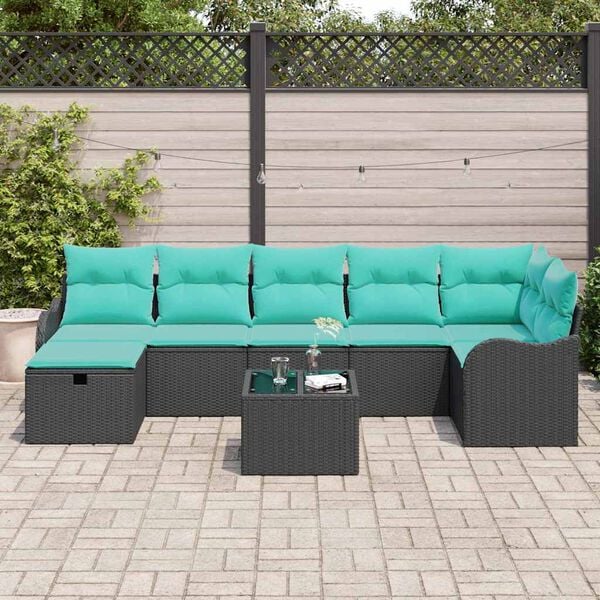 vidaXL Garden Sofa Set with Cushion 8 pcs Black Poly rattan