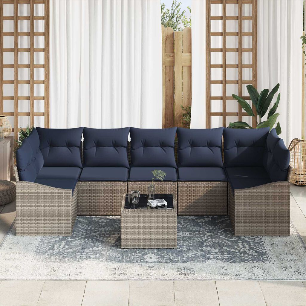 vidaXL 8 Piece Garden Sofa Set with Cushions Grey Poly Rattan