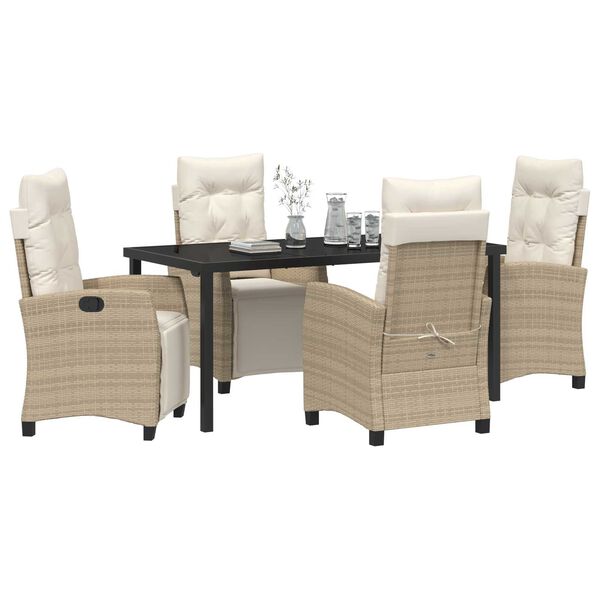 vidaXL Garden Dining Set with Cushion 5 pcs Beige Poly Rattan