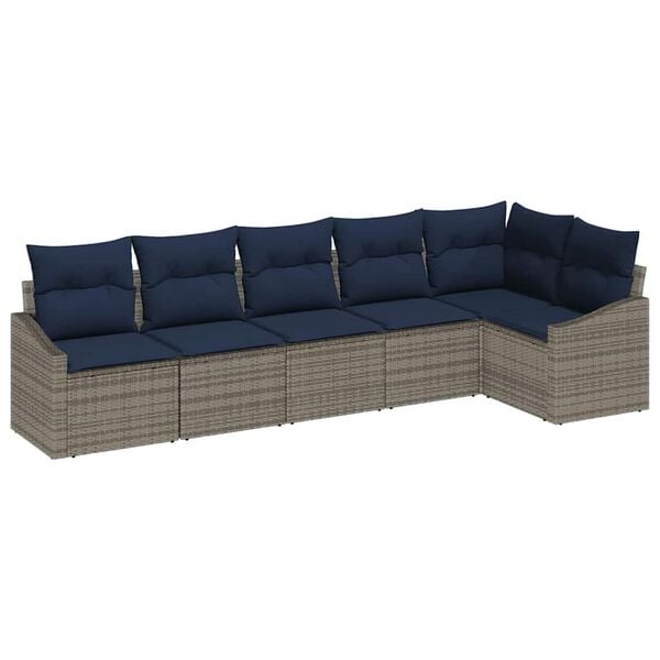 vidaXL Sofa Set with Cushion 6 pcs Grey Poly Rattan