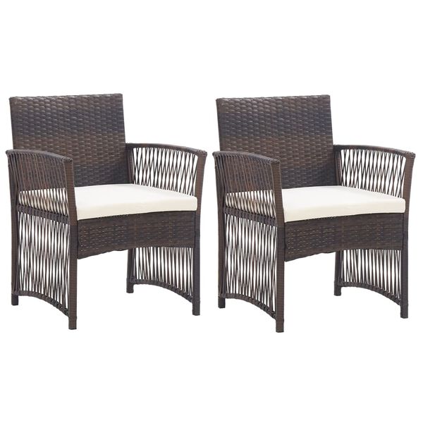 vidaXL Garden Armchairs with Cushions 2 pcs Brown Poly Rattan