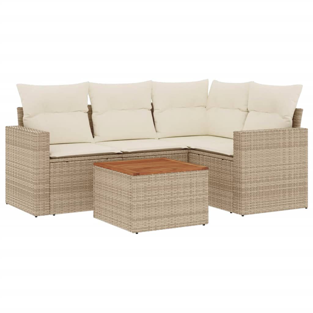 vidaXL 5 Piece Garden Sofa Set with Cushions Beige Poly Rattan