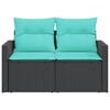 vidaXL Garden Sofa with Cushions 2-Seater Black Poly Rattan