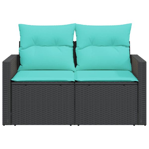 vidaXL Garden Sofa with Cushions 2-Seater Black Poly Rattan
