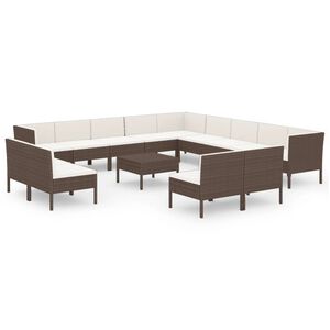 vidaXL 14 Piece Garden Lounge Set with Cushions Poly Rattan Brown