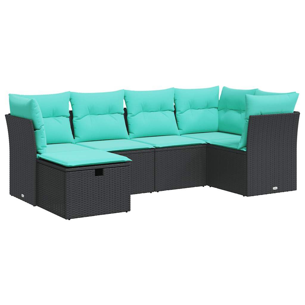 vidaXL 6 Piece Garden Sofa Set with Cushions Black Poly Rattan
