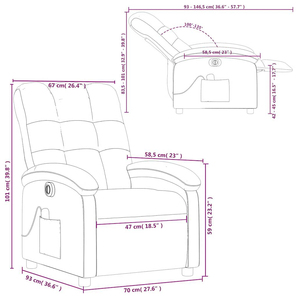 vidaXL Electric Massage Recliner Chair Dark Green Fabric