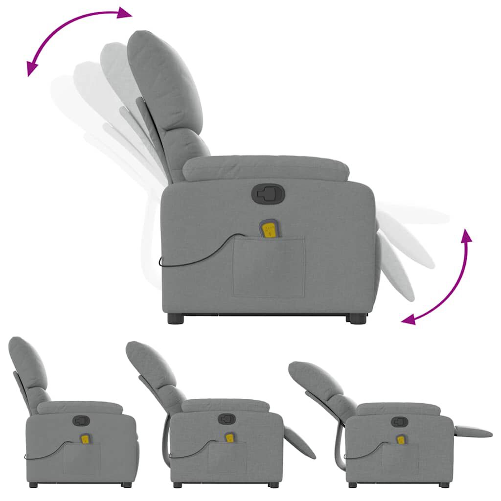 vidaXL Stand up Massage Recliner Chair Light Grey Fabric