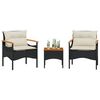 vidaXL 3 Piece Garden Sofa Set with Cushions Black Poly Rattan