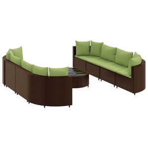 vidaXL 9 Piece Garden Sofa Set with Cushions Brown Poly Rattan