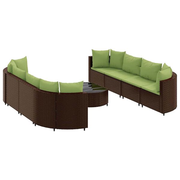 vidaXL 9 Piece Garden Sofa Set with Cushions Brown Poly Rattan