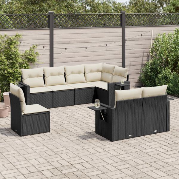 vidaXL 8 Piece Garden Sofa Set with Cushions Black Poly Rattan
