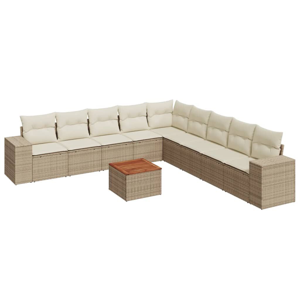 vidaXL 10 Piece Garden Sofa Set with Cushions Beige Poly Rattan