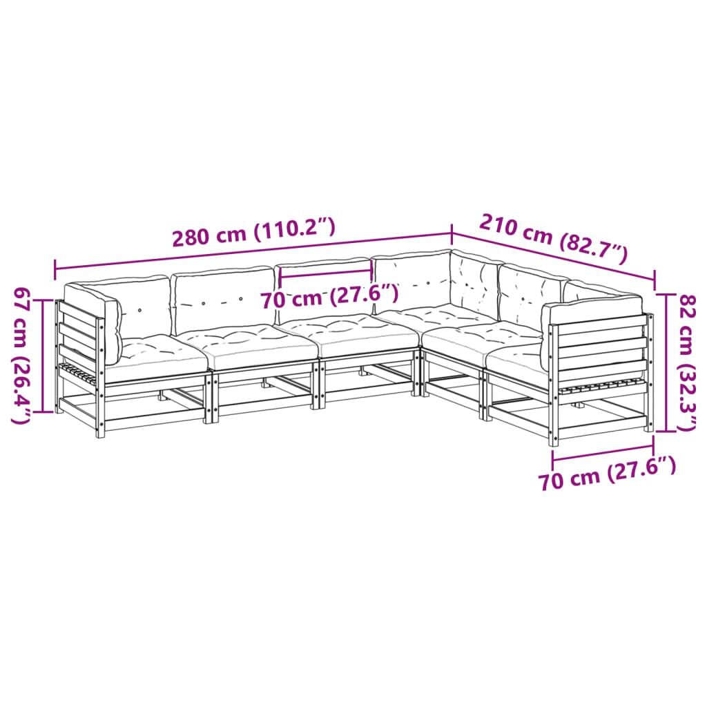 vidaXL 6 Piece Garden Sofa Set with Cushions Wax Brown Solid Wood Pine