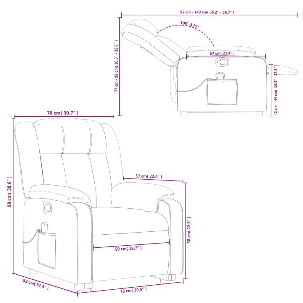 vidaXL Stand up Massage Recliner Chair Cream Fabric