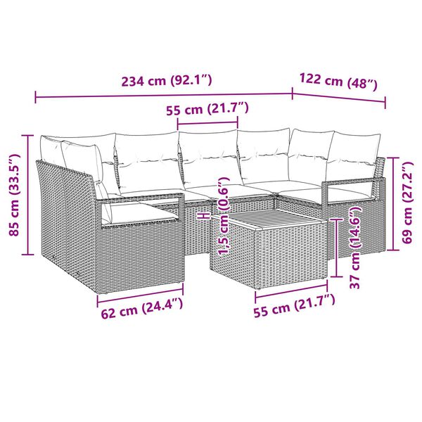 vidaXL 7 Piece Garden Sofa Set with Cushions Black Poly Rattan Acacia