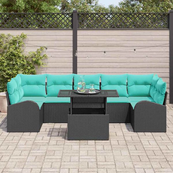 vidaXL Garden Sofa Set with Cushion Manual 8 pcs Black Poly Rattan