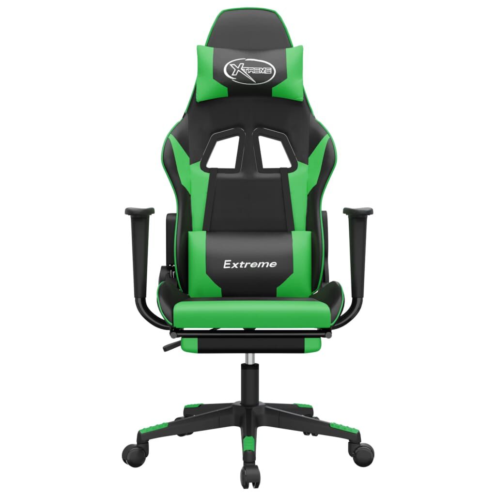 vidaXL Gaming Chair with Footrest Black and Green Faux Leather