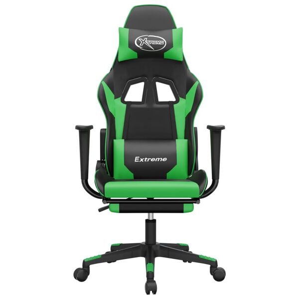 vidaXL Gaming Chair with Footrest Black and Green Faux Leather