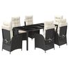 vidaXL 7 Piece Garden Dining Set with Cushions Black Poly Rattan