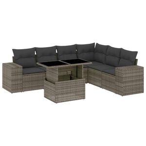 vidaXL 7 Piece Garden Sofa Set with Cushions Grey Poly Rattan