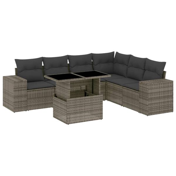 vidaXL 7 Piece Garden Sofa Set with Cushions Grey Poly Rattan