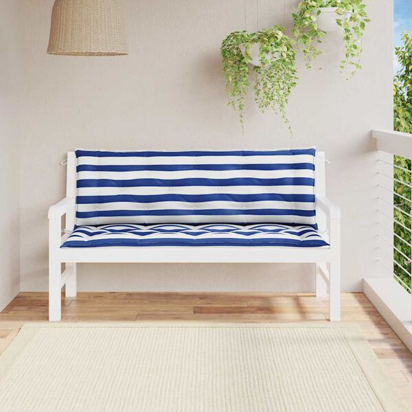 vidaXL Garden Bench Cushions 2 pcs Blue&White Stripe 150x50x7 cm Fabric