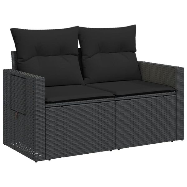 vidaXL Garden Sofa with Cushions 2-Seater Black Poly Rattan