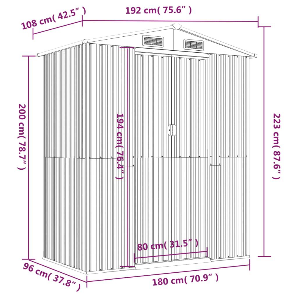 vidaXL Garden Shed Light Brown 192x108x223 cm Galvanised Steel