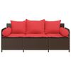 vidaXL Garden Sofa with Cushions 3-Seater Brown Poly Rattan