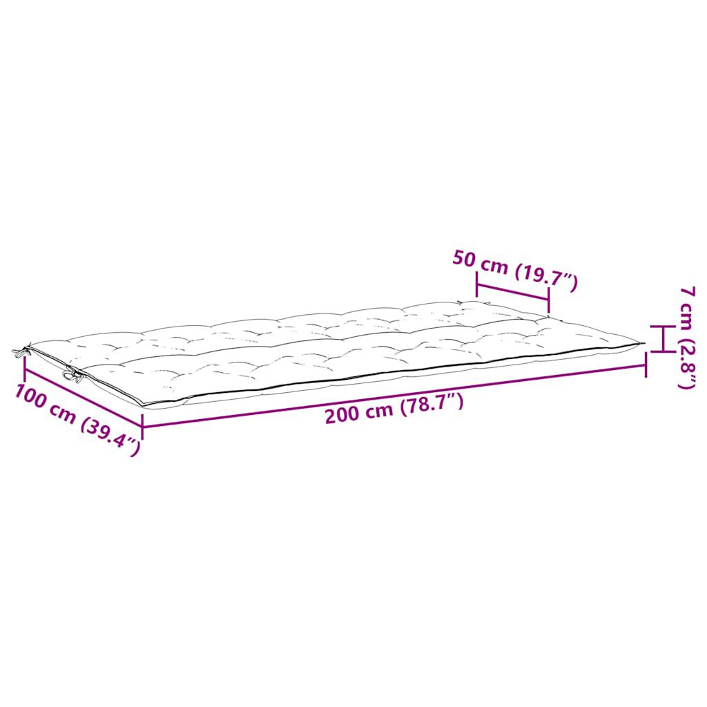 vidaXL Garden Bench Cushion Black 200x(50+50)x7cm Oxford Fabric