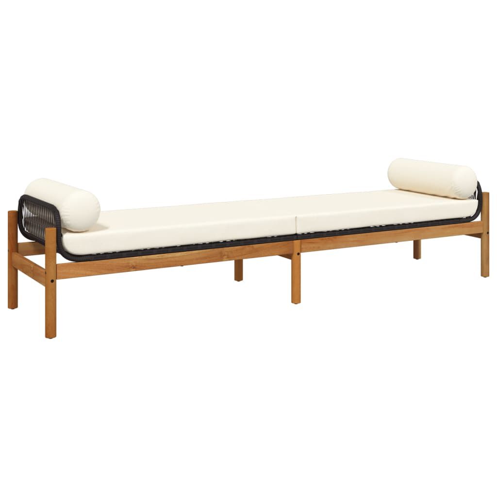 vidaXL Garden Bench with Cushion Black Poly Rattan Acacia