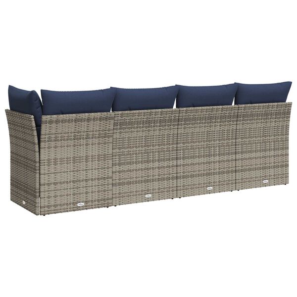 vidaXL Garden Sofa with Cushions 4-Seater Grey Poly Rattan