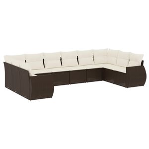 vidaXL 10 Piece Garden Sofa Set with Cushions Brown Poly Rattan